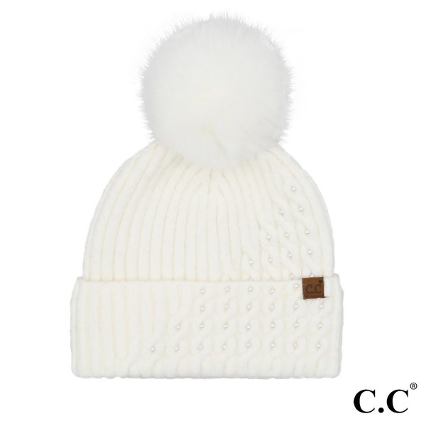 Wholesale c C HTE Cable Pom Beanie Pearl Embellishments One Polyester Acrylic Re