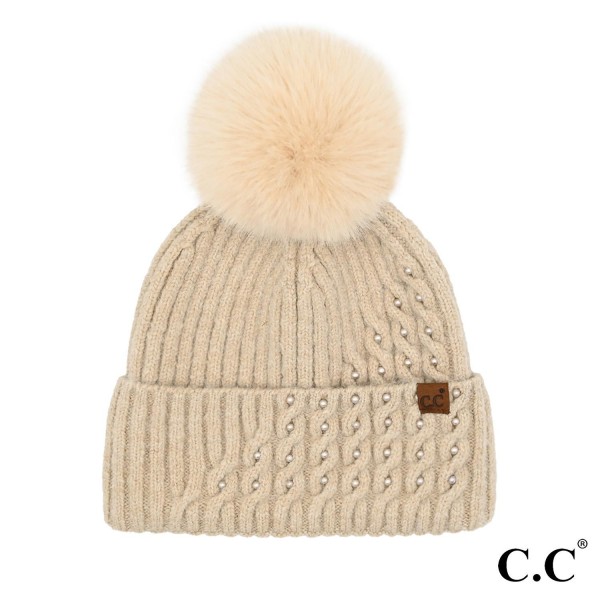 Wholesale c C HTE Cable Pom Beanie Pearl Embellishments One Polyester Acrylic Re
