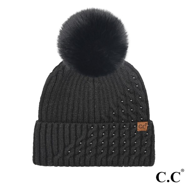 Wholesale c C HTE Cable Pom Beanie Pearl Embellishments One Polyester Acrylic Re
