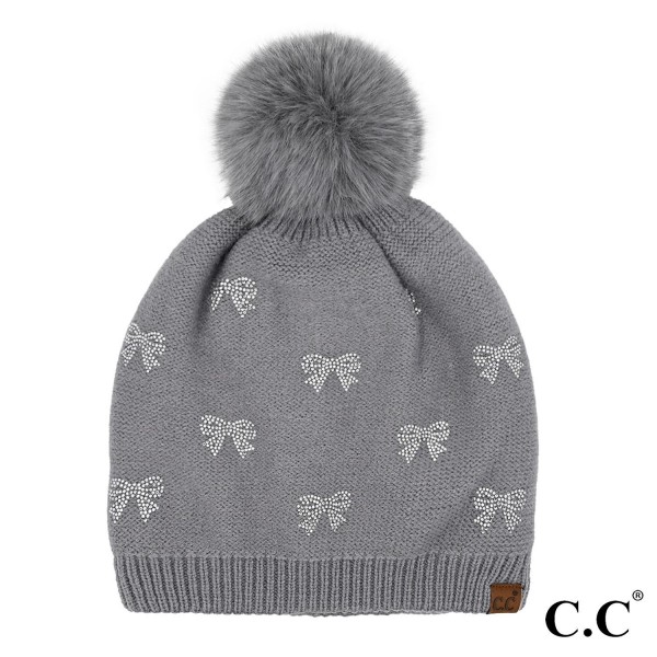 Wholesale c C HTE Allover Rhinestone Mini Bow Pom Beanie One Fits Most Lined Ins