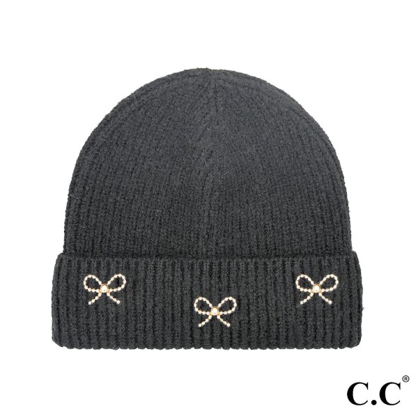Wholesale c C HTE Pearl Bow Charm Cuff Beanie One Fits Most Recycled Polyester N