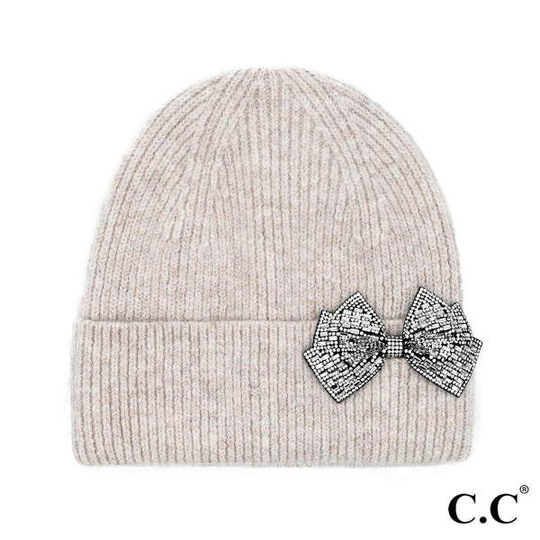 Wholesale c C HTE Rhinestone Bow Cuff Beanie One Fits Most Recycled Polyester Ny