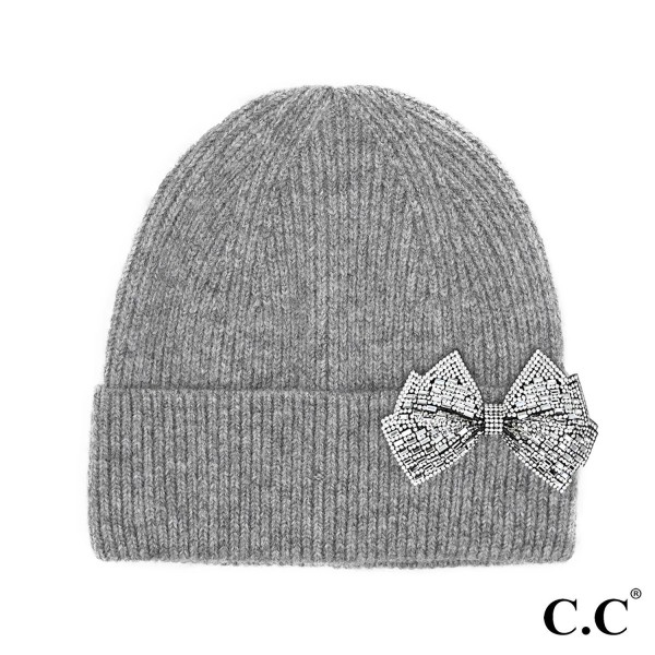 Wholesale c C HTE Rhinestone Bow Cuff Beanie One Fits Most Recycled Polyester Ny