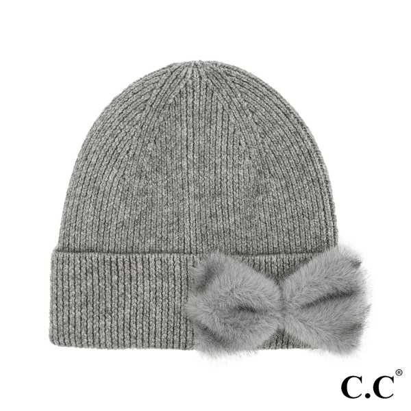 Wholesale c C HTE Faux Fur Bow Beanie Rayon Polyester Nylon One Fits Most