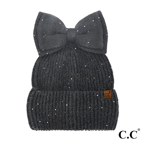 C.C MBE0104
Messy Bun Bow Beanie With Sequins 

- One Size
- 50% Acrylic / 40% Polyester / 10% Rabbit Hair 