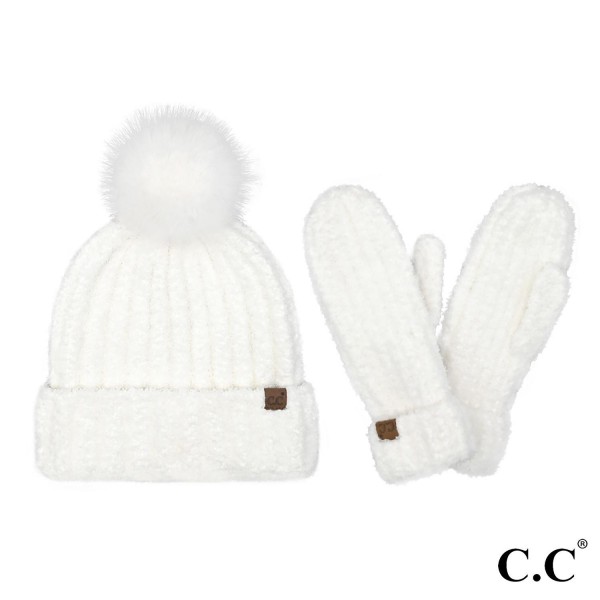 Wholesale c C SEE Cozy Yarn Hat Mitten Set One Fits Most Polyester Pom Faux Fur
