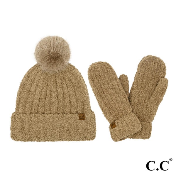 Wholesale c C SEE Cozy Yarn Hat Mitten Set One Fits Most Polyester Pom Faux Fur