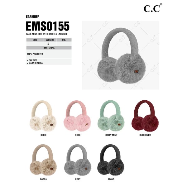 C.C EMS0155
Faux Mink Fur Knitted Earmuffs
- One Size Fits Most
- Adjustable Band
- 100% Polyester
