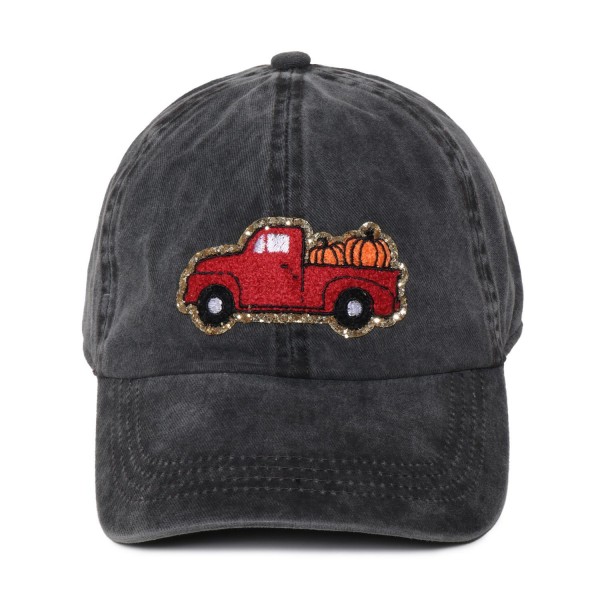 Wholesale pumpkin Truck Glitter Chenille Patch Baseball Cap One Fits Most Slide