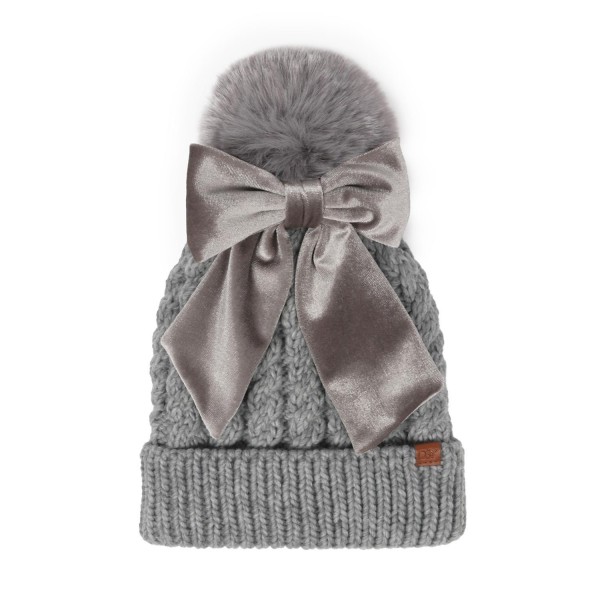 Wholesale cable Knit Pom Cuffed Beanie Removable Bow Scrunchy One Fits Most Fuzz