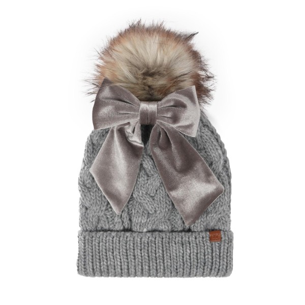 Wholesale cable Knit Pom Cuffed Beanie Removable Bow Scrunchy One Fits Most Fuzz