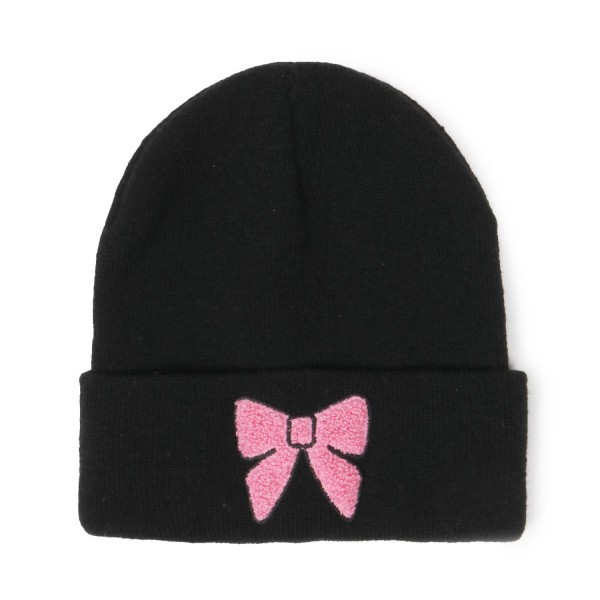 Wholesale bow Chenille Patch Knit Cuffed Beanie One Fits Most Acrylic