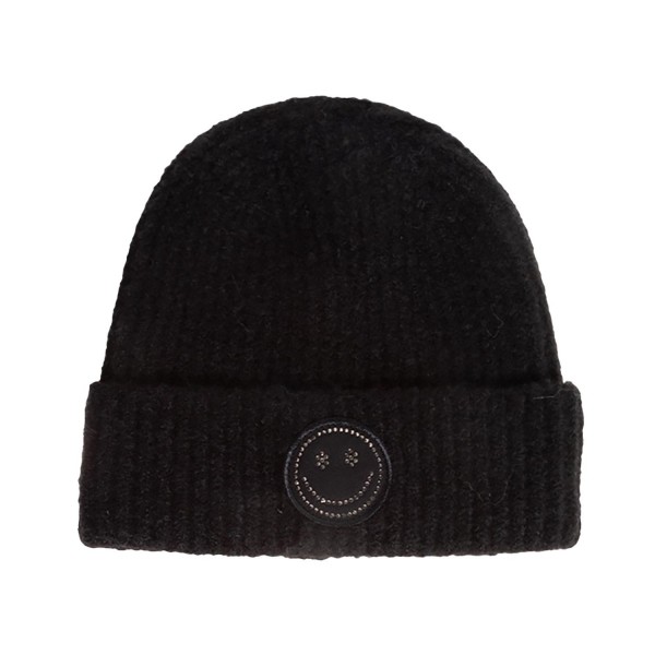 Wholesale rhinestone Studded Happy Chenille Patch Knit Cuffed Beanie One Fits Mo
