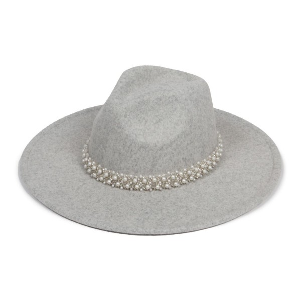 Wholesale felt Brim Panama Hat Pearl Beaded Band One Fits Most Internal Adjustab