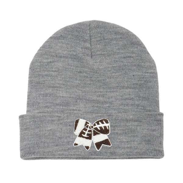 Wholesale football Bow Chenille Patch Knit Cuffed Beanie One Fits Most Acrylic