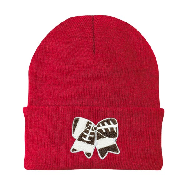 Wholesale football Bow Chenille Patch Knit Cuffed Beanie One Fits Most Acrylic