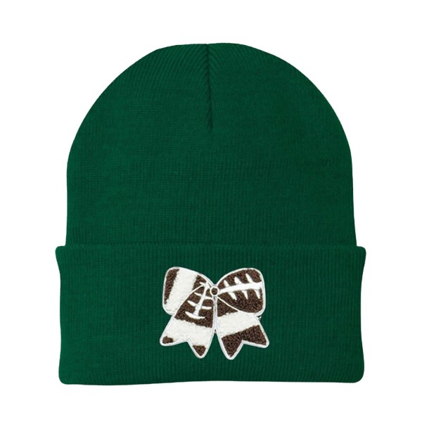 Wholesale football Bow Chenille Patch Knit Cuffed Beanie One Fits Most Acrylic