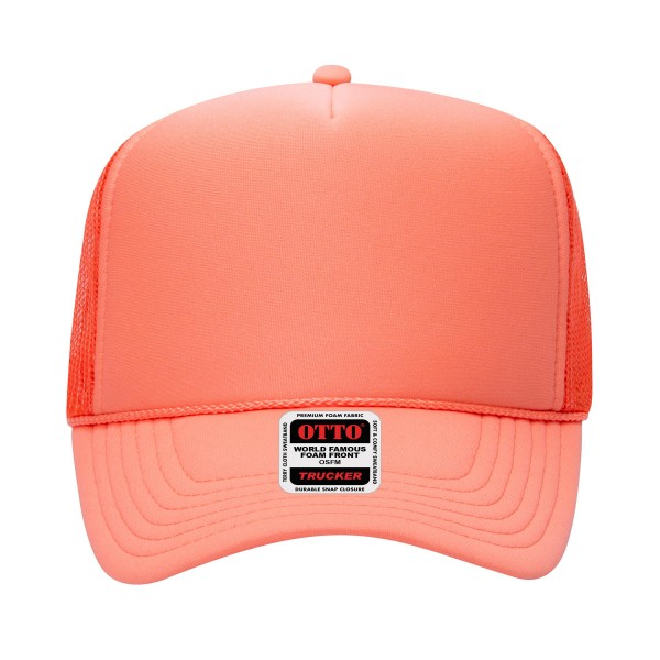 OTTO CAP 39-165
5 Panel High Crown Mesh Back Trucker Hat
- One Size Fits Most 
- Adjustable Snap Back 
- 100% Polyester - Front Panel With Lining 
- Polyester Foam Front
100% Polyester Front 100% Polyester Mesh Back The Traditional Look 5-panel cap Seamless Foam Front Panel with Lining Matching Color Braid 8 Rows Stitching on Visor Matching Fabric Under Visor Matching Color Sweatband Plastic Adjustable Snap OSFM - Adult (6 1/2 - 7 5/8)
