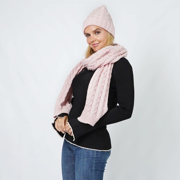 Braided Knit Scarf & Cuffed Beanie Set 

- One Size Fits Most 
- 100% Polyester 