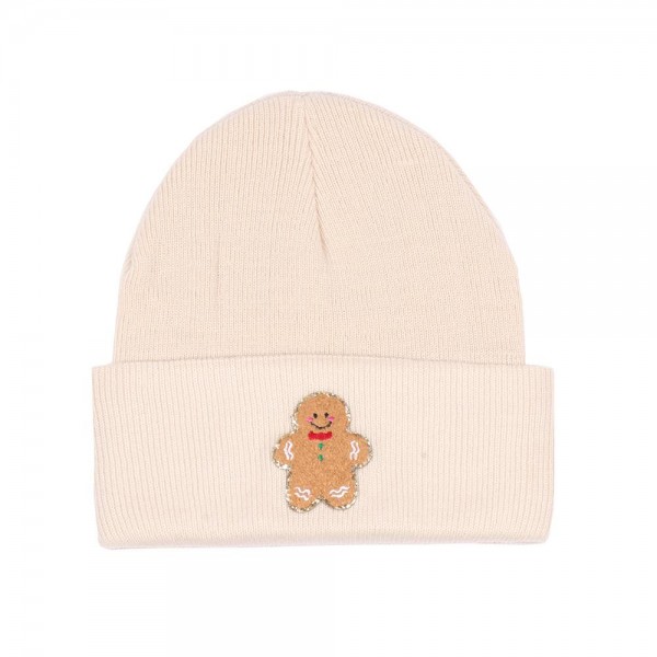 Wholesale gingerbread Man Glitter Chenille Patch Knit Cuffed Beanie One Fits Mos