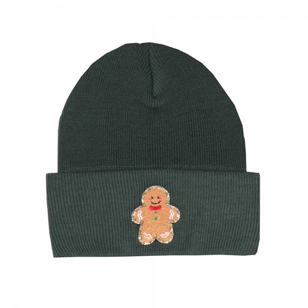 Wholesale gingerbread Man Glitter Chenille Patch Knit Cuffed Beanie One Fits Mos