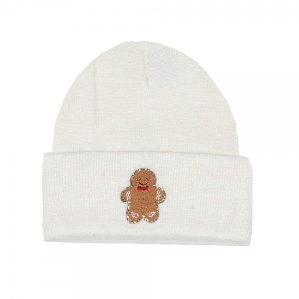 Wholesale gingerbread Man Glitter Chenille Patch Knit Cuffed Beanie One Fits Mos