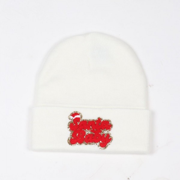Wholesale santa Baby Glitter Chenille Patch Knit Cuffed Beanie One Fits Most Ac