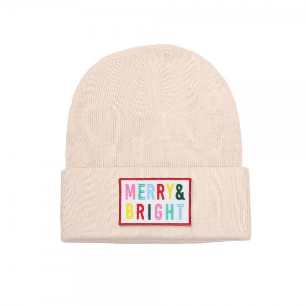 Wholesale mERRY BRIGHT Embroidered Patch Knit Cuffed Beanie One Fits Most Acryl