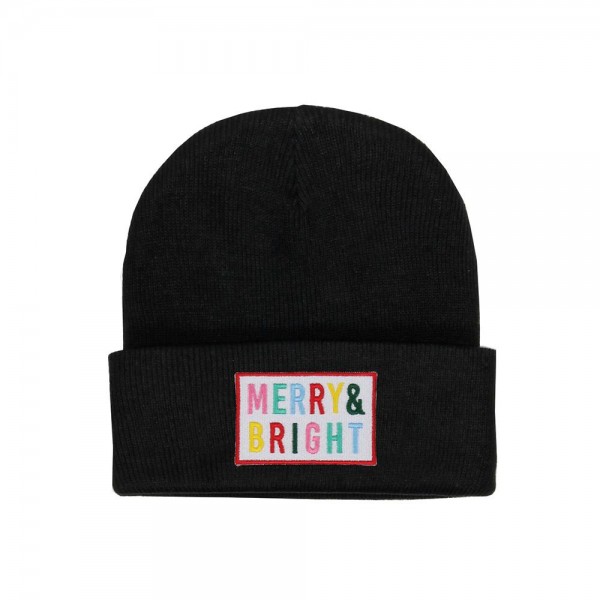 Wholesale mERRY BRIGHT Embroidered Patch Knit Cuffed Beanie One Fits Most Acryl