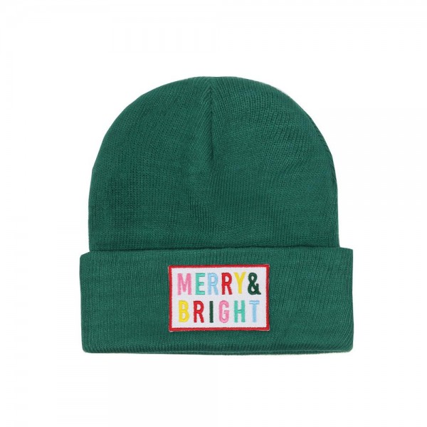 Wholesale mERRY BRIGHT Embroidered Patch Knit Cuffed Beanie One Fits Most Acryl