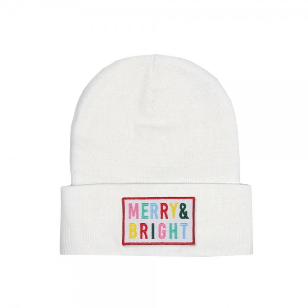Wholesale mERRY BRIGHT Embroidered Patch Knit Cuffed Beanie One Fits Most Acryl