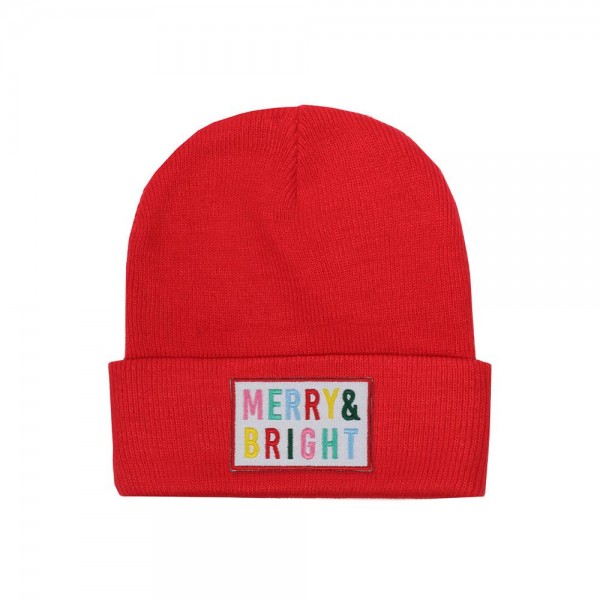 Wholesale mERRY BRIGHT Embroidered Patch Knit Cuffed Beanie One Fits Most Acryl