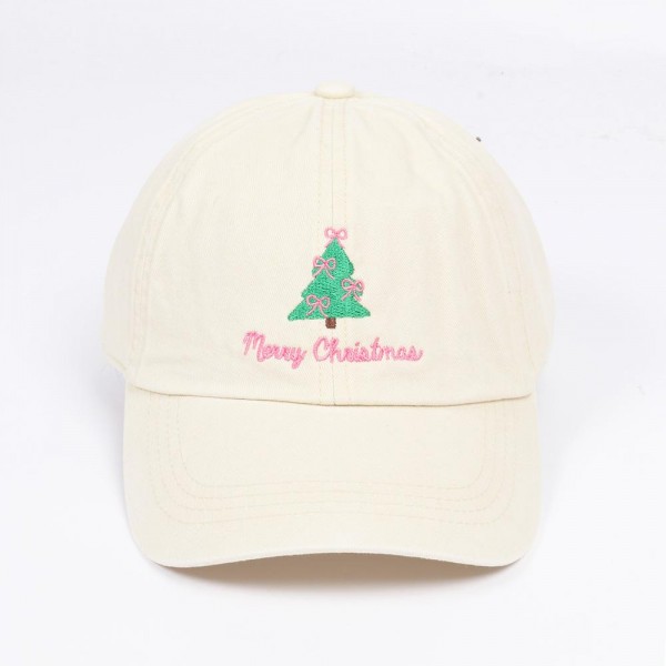 'Merry Christmas' Bow Christmas Tree Embroidered Baseball Cap

- One Size Fits Most
- Slide Buckle Adjustment
- 100% Cotton