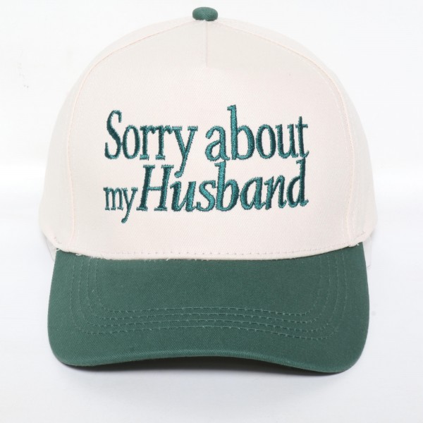 'Sorry about my Husband' Embroidered Two Tone Baseball Cap
- One Size Fits Most
- Snap Back Closure
- 100% Cotton
