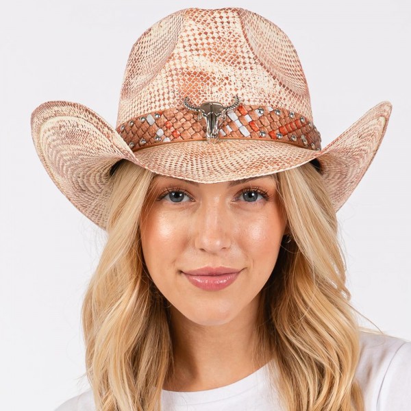 Wholesale distressed Woven Cowboy Hat Vegan Leather Band One Fits Most Paper Str