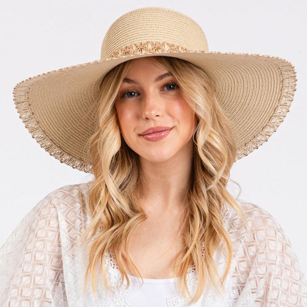 Wholesale two Woven Straw Sun Hat One Fits Most Adjustable Drawstring Hat Brim W