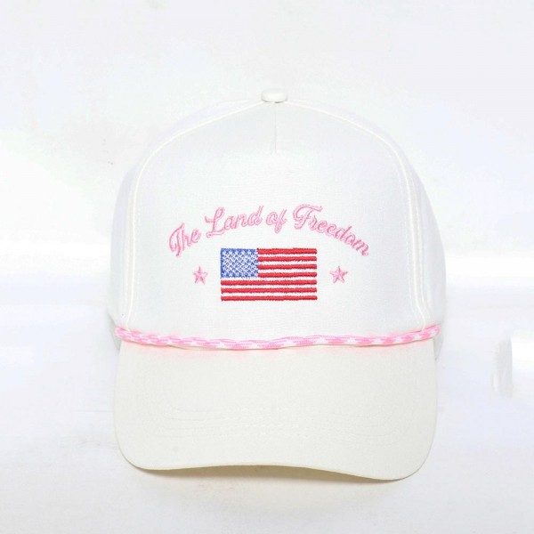 "The Land Of Freedom" Embroidered Baseball Cap With Two Tone Rope Detail

- One Size Fits Most
- Snap Back Closure
- 100% Cotton