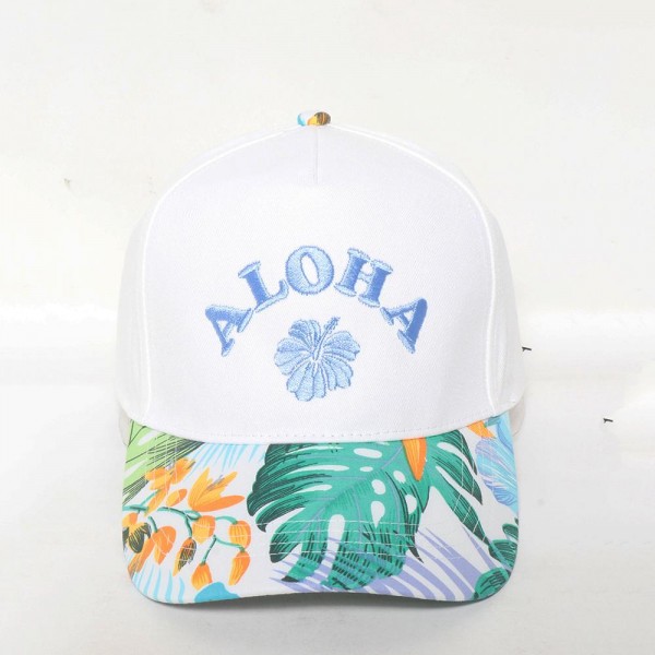 Wholesale aLOHA Embroidered Baseball Cap Floral Print Bill One Fits Most Snap B