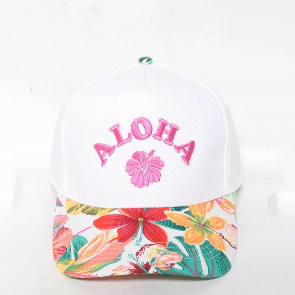 Wholesale aLOHA Embroidered Baseball Cap Floral Print Bill One Fits Most Snap B