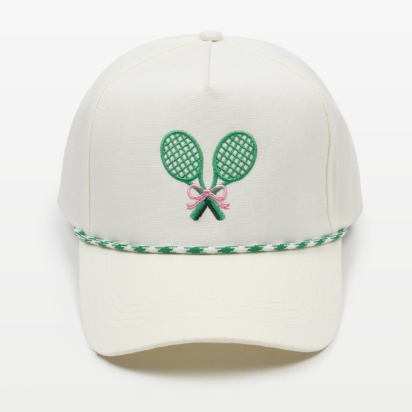 Wholesale tennis Rackets Bow Embroidered Baseball Cap Two Rope Detail One Fits M