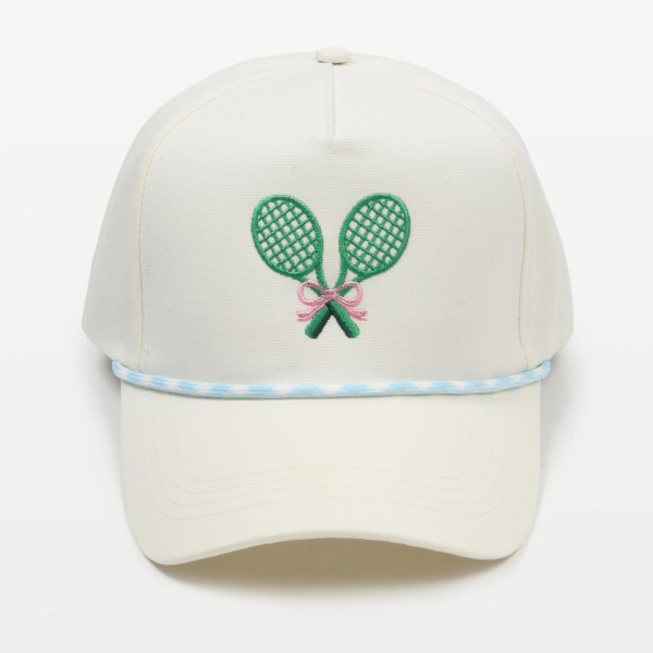 Wholesale tennis Rackets Bow Embroidered Baseball Cap Two Rope Detail One Fits M