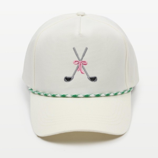 Wholesale golf Club Bow Embroidered Baseball Cap Rope Detail One Fits Most Snap