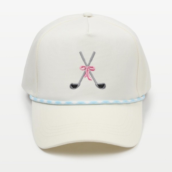 Wholesale golf Club Bow Embroidered Baseball Cap Rope Detail One Fits Most Snap