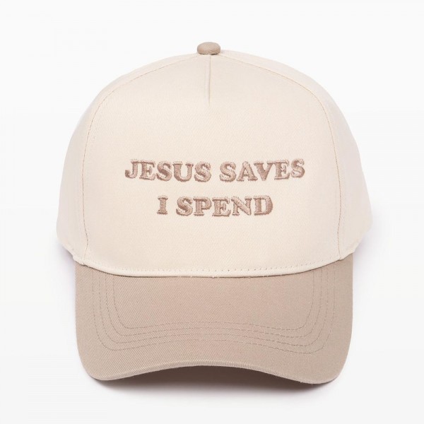 Wholesale jESUS SAVES I SPEND Embroidered Two Baseball Cap One Fits Most Snap B