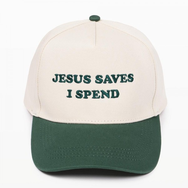 Wholesale jESUS SAVES I SPEND Embroidered Two Baseball Cap One Fits Most Snap B
