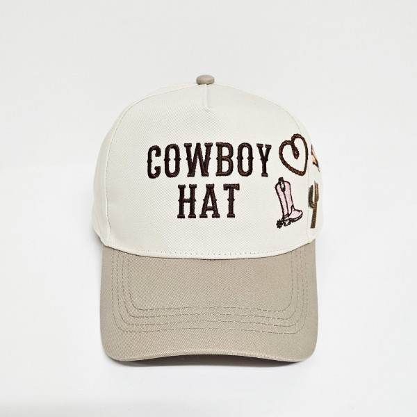 "COWBOY HAT" Embroidered Two Tone Baseball Cap With Western Patch Details 

- One Size Fits Most
- Snap Back Closure
- 100% Cotton