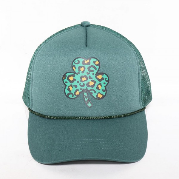 Wholesale leopard Print Shamrock Trucker Cap Mesh Back One Fits Most Snap Back C