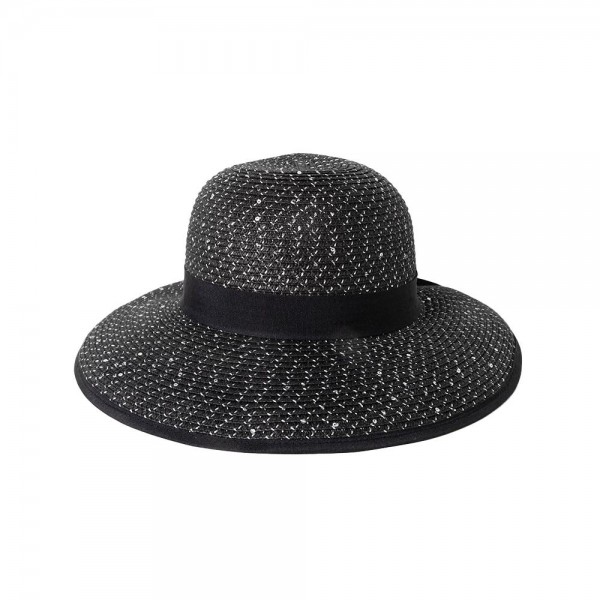 Wholesale straw Messy Bun Sun Hat Sequins Bow Detail One Fits Most Tangle Free V