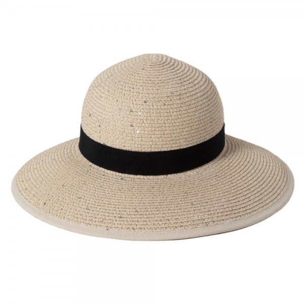 Wholesale straw Messy Bun Sun Hat Sequins Bow Detail One Fits Most Tangle Free V