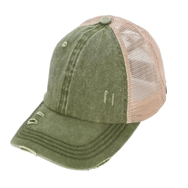 C.C BT-780
Distressed Criss-Cross Pony Cap
- One Size Fits Most
- Criss-Cross Pony Tail Opening 
- Adjustable Velcro Closure
- 60% Cotton 40% Polyester